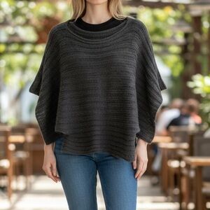 Wooden Ships Mohair Blend Ribbed Chunky Knit Wide Sleeve Sweater